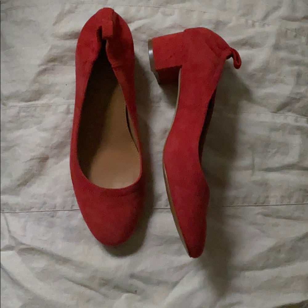 J. Crew Red Suede Block Heel Pump